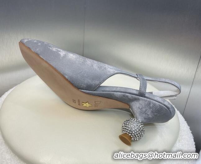 Popular Style Dior La Cigale Satin Slingback Pumps 5.5cm with Strass Heel Grey 506071