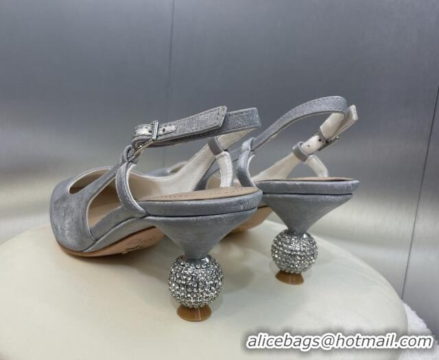 Popular Style Dior La Cigale Satin Slingback Pumps 5.5cm with Strass Heel Grey 506071