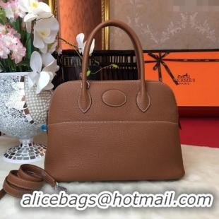 Well Crafted Hermes Bolide 31 Bag in Original Togo Leather H2801 Brown (Half Handmade)