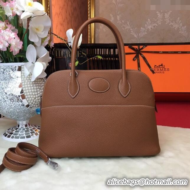 Well Crafted Hermes Bolide 31 Bag in Original Togo Leather H2801 Brown (Half Handmade)