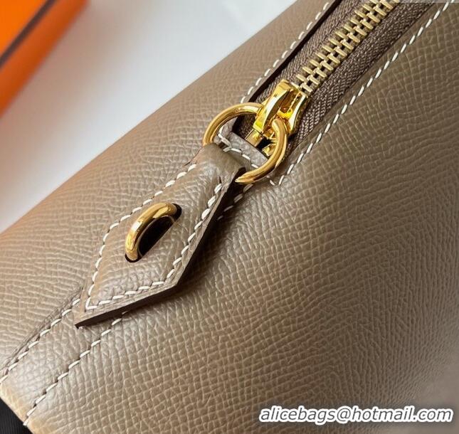 Top Design Hermes Bolide 1923-25 Bag in Origianl Epsom Leather H3121 Etoupe Grey (Handmade)