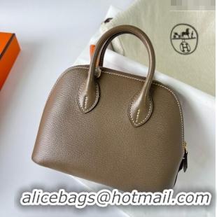 Classic Best Hermes Bolide 1923 Mini Bag in Origianl Chevre Leather H3114 Etoupe Grey (Handmade)