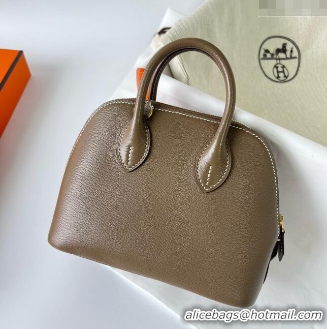 Classic Best Hermes Bolide 1923 Mini Bag in Origianl Chevre Leather H3114 Etoupe Grey (Handmade)