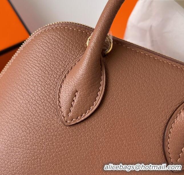 Shop Design Hermes Bolide 1923 Mini Bag in Origianl Chevre Leather H3114 Dark Brown (Handmade)