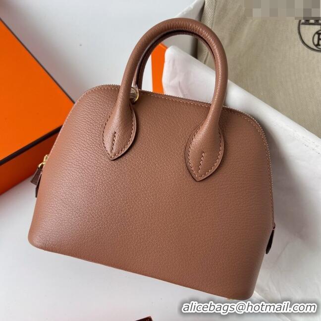 Shop Design Hermes Bolide 1923 Mini Bag in Origianl Chevre Leather H3114 Dark Brown (Handmade)