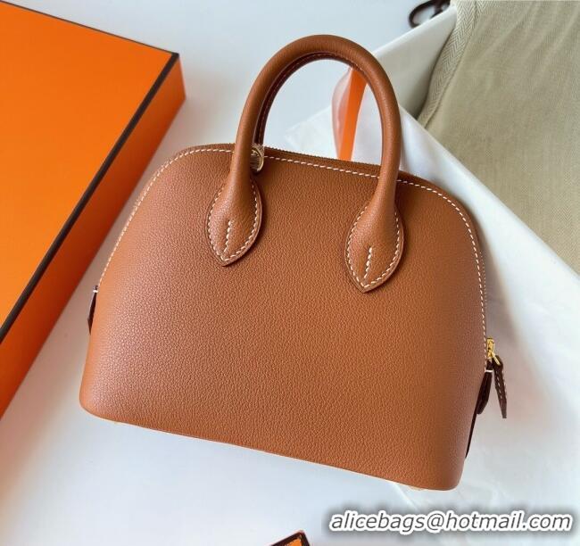 Grade Promotional Hermes Bolide 1923 Mini Bag in Origianl Chevre Leather H3114 Brown (Handmade)