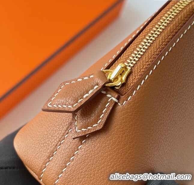 Grade Promotional Hermes Bolide 1923 Mini Bag in Origianl Chevre Leather H3114 Brown (Handmade)