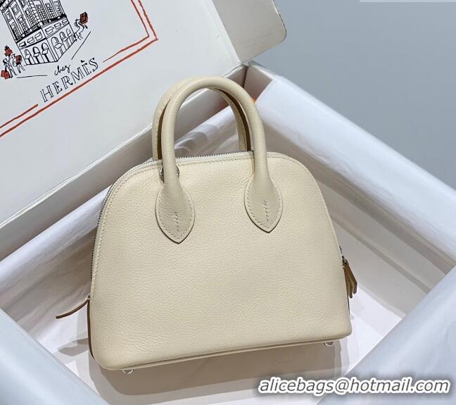 Classic Specials Hermes Mini Bolide Bag 19cm in Evercolor Calf Leather H1031 Cream White/Silver