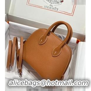 Super Quality Hermes Mini Bolide Bag 19cm in Evercolor Calf Leather H1031 Brown/Silver