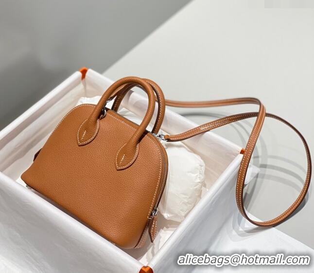 Super Quality Hermes Mini Bolide Bag 19cm in Evercolor Calf Leather H1031 Brown/Silver