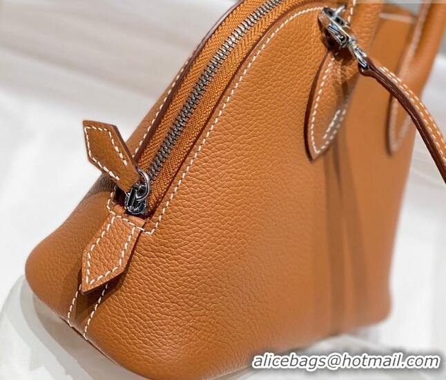 Super Quality Hermes Mini Bolide Bag 19cm in Evercolor Calf Leather H1031 Brown/Silver