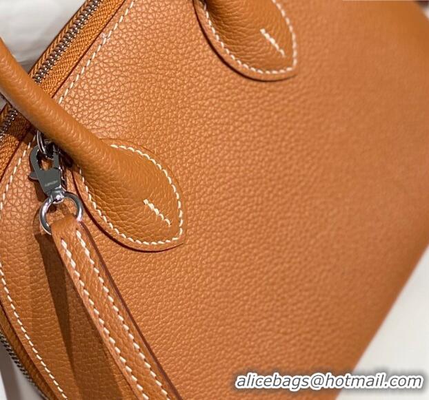 Super Quality Hermes Mini Bolide Bag 19cm in Evercolor Calf Leather H1031 Brown/Silver