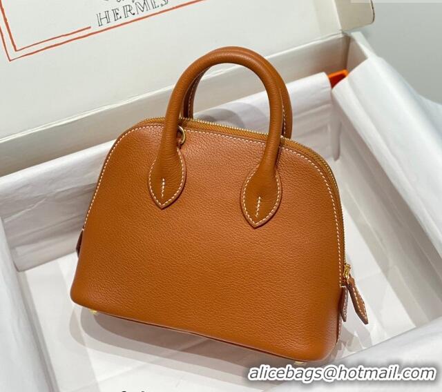 Shop Discount Hermes Mini Bolide Bag 19cm in Evercolor Calf Leather H1031 Brown/Gold