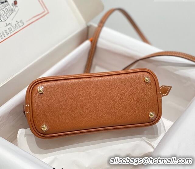 Shop Discount Hermes Mini Bolide Bag 19cm in Evercolor Calf Leather H1031 Brown/Gold