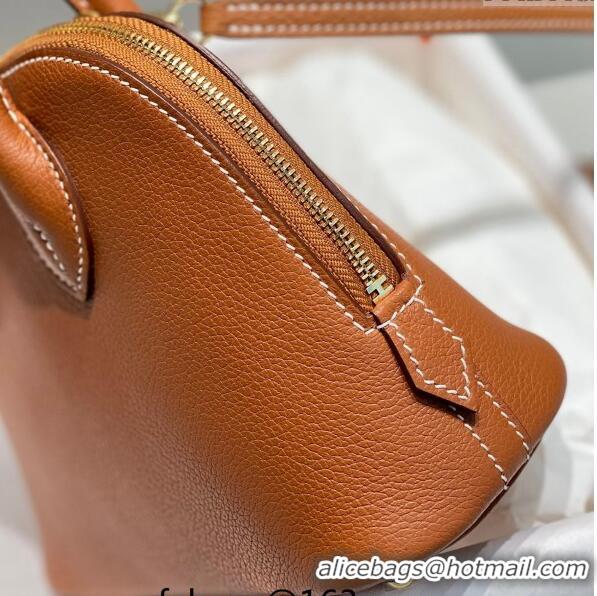 Shop Discount Hermes Mini Bolide Bag 19cm in Evercolor Calf Leather H1031 Brown/Gold