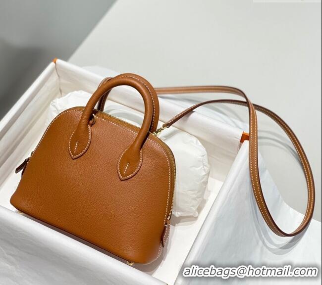 Shop Discount Hermes Mini Bolide Bag 19cm in Evercolor Calf Leather H1031 Brown/Gold