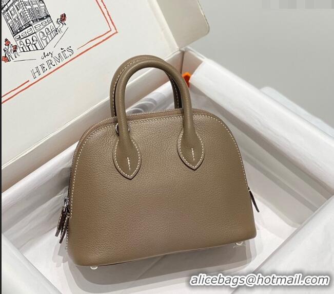 Pretty Style Hermes Mini Bolide Bag 19cm in Evercolor Calf Leather H1031 Elephant Grey/Silver