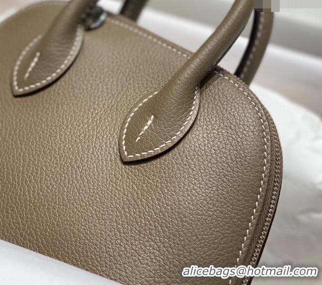 Pretty Style Hermes Mini Bolide Bag 19cm in Evercolor Calf Leather H1031 Elephant Grey/Silver