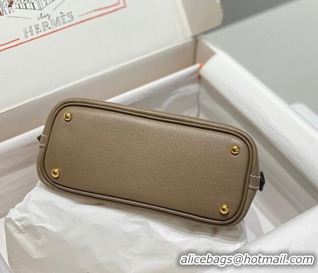 Top Quality Hermes Mini Bolide Bag 19cm in Evercolor Calf Leather H1031 Elephant Grey/Gold