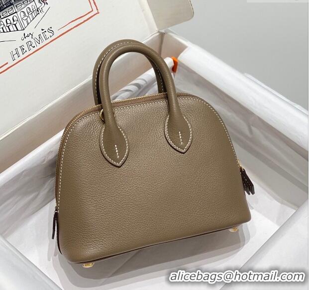 Top Quality Hermes Mini Bolide Bag 19cm in Evercolor Calf Leather H1031 Elephant Grey/Gold