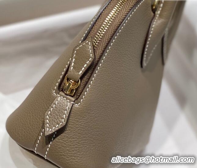 Top Quality Hermes Mini Bolide Bag 19cm in Evercolor Calf Leather H1031 Elephant Grey/Gold