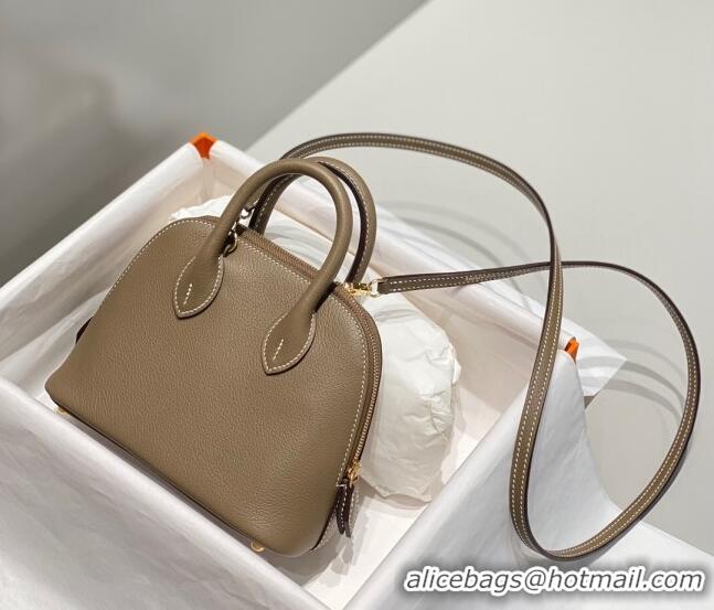 Top Quality Hermes Mini Bolide Bag 19cm in Evercolor Calf Leather H1031 Elephant Grey/Gold