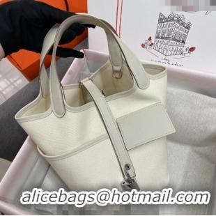 Super Quality Hermes Cargo Picotin Lock Bag 18cm in Swift Leather and Canvas H1524 White