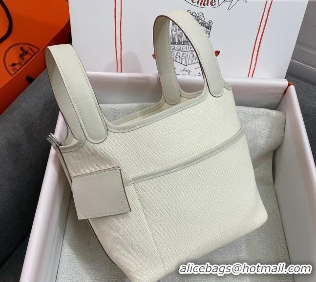 Super Quality Hermes Cargo Picotin Lock Bag 18cm in Swift Leather and Canvas H1524 White