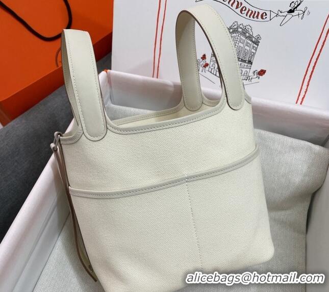 Super Quality Hermes Cargo Picotin Lock Bag 18cm in Swift Leather and Canvas H1524 White