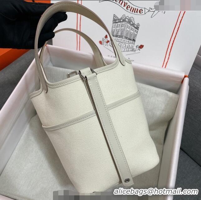 Super Quality Hermes Cargo Picotin Lock Bag 18cm in Swift Leather and Canvas H1524 White