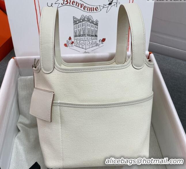 Super Quality Hermes Cargo Picotin Lock Bag 18cm in Swift Leather and Canvas H1524 White