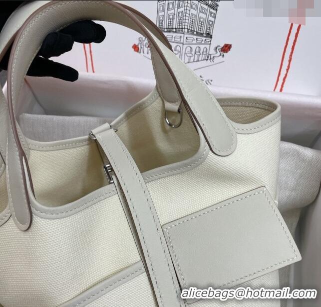 Super Quality Hermes Cargo Picotin Lock Bag 18cm in Swift Leather and Canvas H1524 White