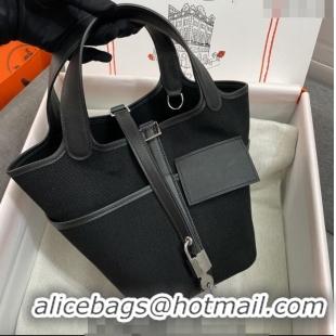 Best Price Hermes Cargo Picotin Lock Bag 18cm in Swift Leather and Canvas H1524 Black/Silver