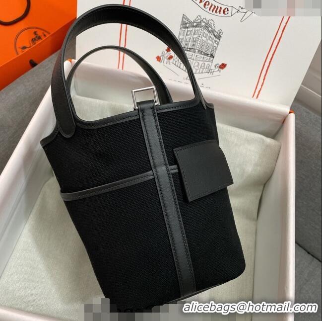 Best Price Hermes Cargo Picotin Lock Bag 18cm in Swift Leather and Canvas H1524 Black/Silver