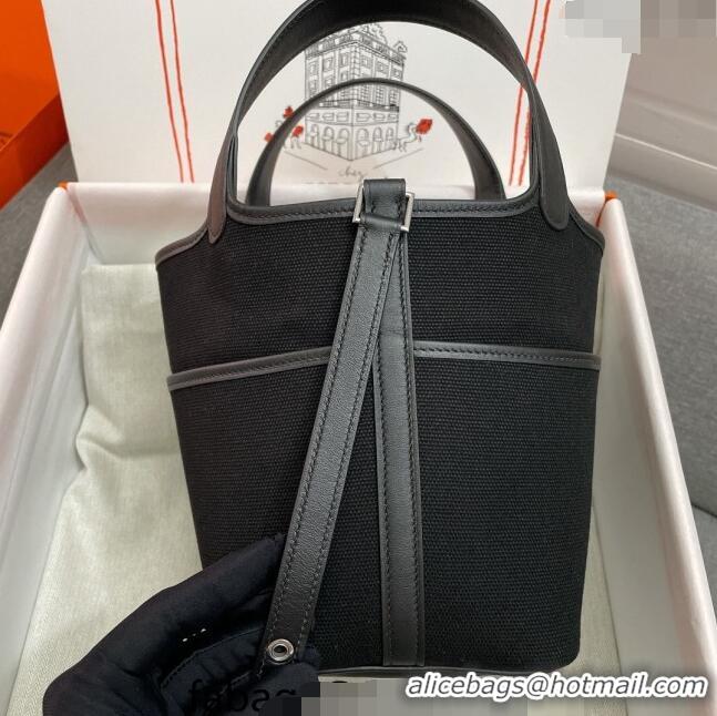 Best Price Hermes Cargo Picotin Lock Bag 18cm in Swift Leather and Canvas H1524 Black/Silver