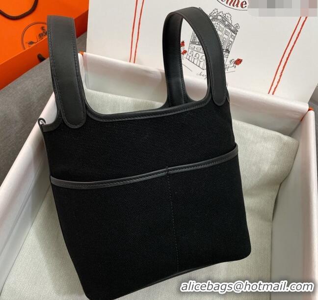 Best Price Hermes Cargo Picotin Lock Bag 18cm in Swift Leather and Canvas H1524 Black/Silver