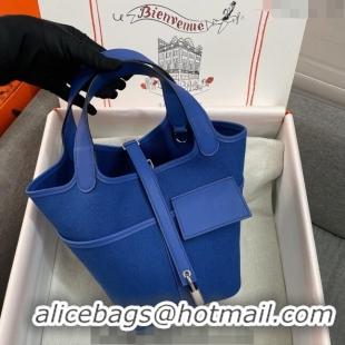 Well Crafted Hermes Cargo Picotin Lock Bag 18cm in Swift Leather and Canvas H1524 Blue 2023