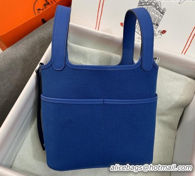 Well Crafted Hermes Cargo Picotin Lock Bag 18cm in Swift Leather and Canvas H1524 Blue 2023