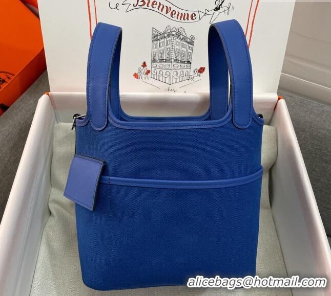 Well Crafted Hermes Cargo Picotin Lock Bag 18cm in Swift Leather and Canvas H1524 Blue 2023