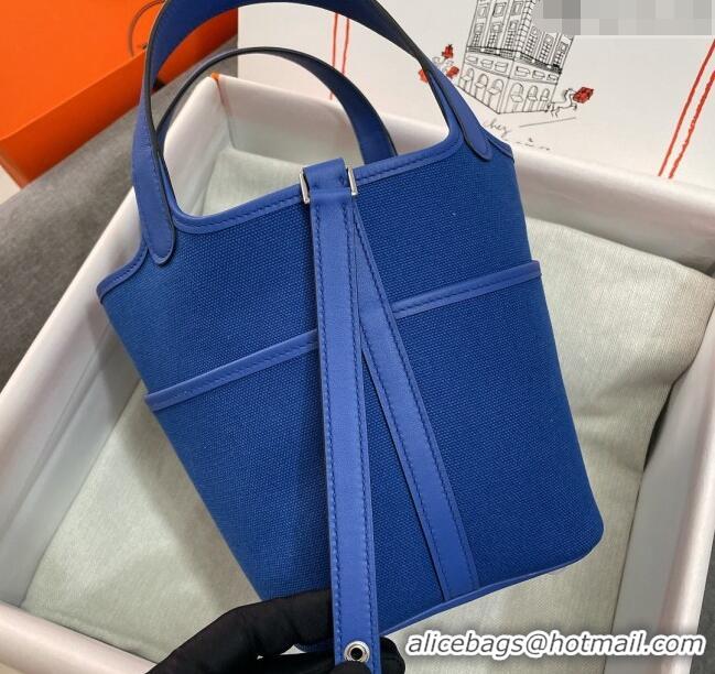 Well Crafted Hermes Cargo Picotin Lock Bag 18cm in Swift Leather and Canvas H1524 Blue 2023