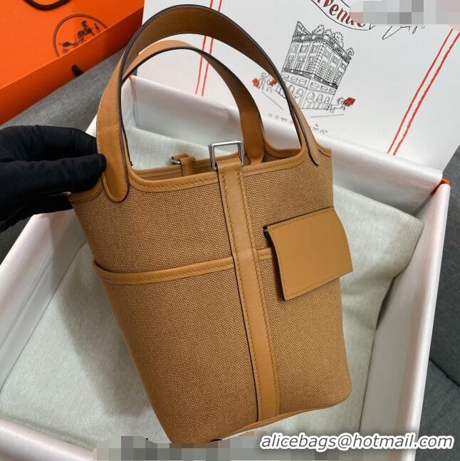 New Style Hermes Cargo Picotin Lock Bag 18cm in Swift Leather and Canvas H1524 Brown