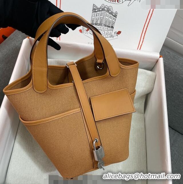 New Style Hermes Cargo Picotin Lock Bag 18cm in Swift Leather and Canvas H1524 Brown