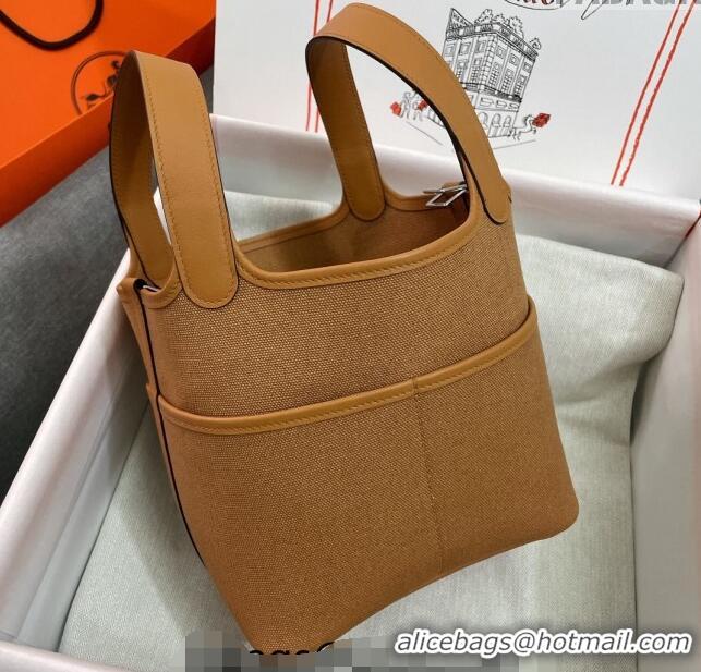 New Style Hermes Cargo Picotin Lock Bag 18cm in Swift Leather and Canvas H1524 Brown