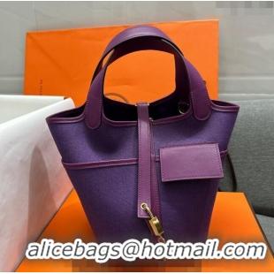 Inexpensive Hermes Cargo Picotin Lock Bag 18cm in Swift Leather and Canvas H1524 Purple