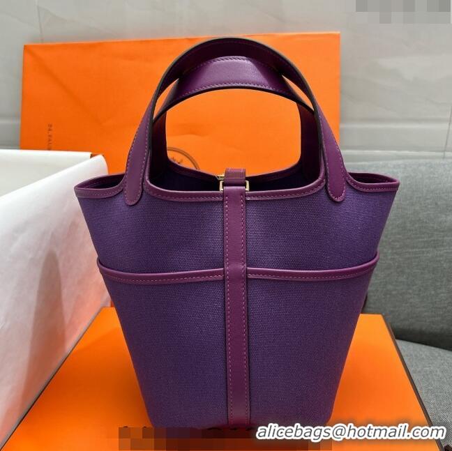 Inexpensive Hermes Cargo Picotin Lock Bag 18cm in Swift Leather and Canvas H1524 Purple