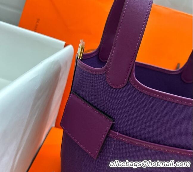 Inexpensive Hermes Cargo Picotin Lock Bag 18cm in Swift Leather and Canvas H1524 Purple