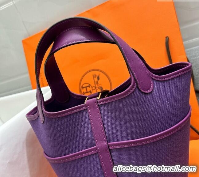 Inexpensive Hermes Cargo Picotin Lock Bag 18cm in Swift Leather and Canvas H1524 Purple