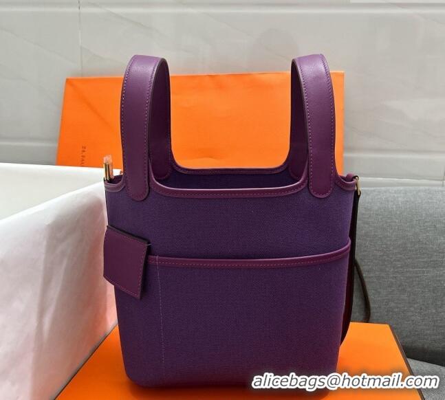 Inexpensive Hermes Cargo Picotin Lock Bag 18cm in Swift Leather and Canvas H1524 Purple