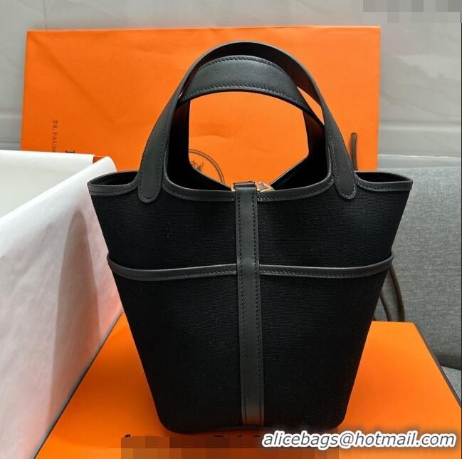 New Style Hermes Cargo Picotin Lock Bag 18cm in Swift Leather and Canvas H1524 Black/Gold