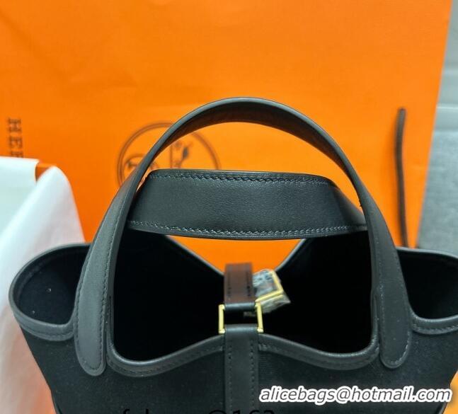 New Style Hermes Cargo Picotin Lock Bag 18cm in Swift Leather and Canvas H1524 Black/Gold